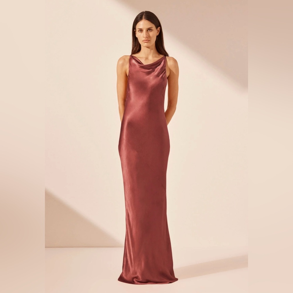 SHONA JOY La Lune High Neck Cowl Maxi Dress - Terracotta